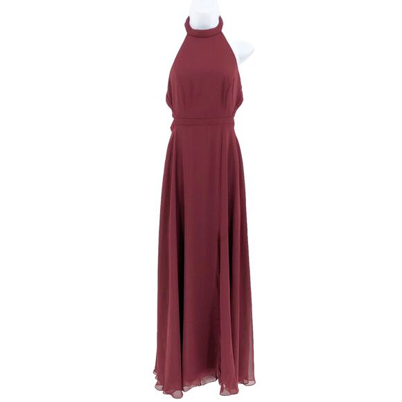 Dessy Collection Womens Halter Gown 2 Red Cabernet Maxi Dress Open Back NWOT - Picture 3 of 13